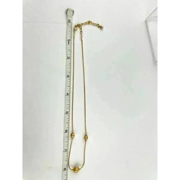 Gold Beaded Rope Necklace Trio Ball Metal Tone Jewelry 16" - Picture 3 of 10